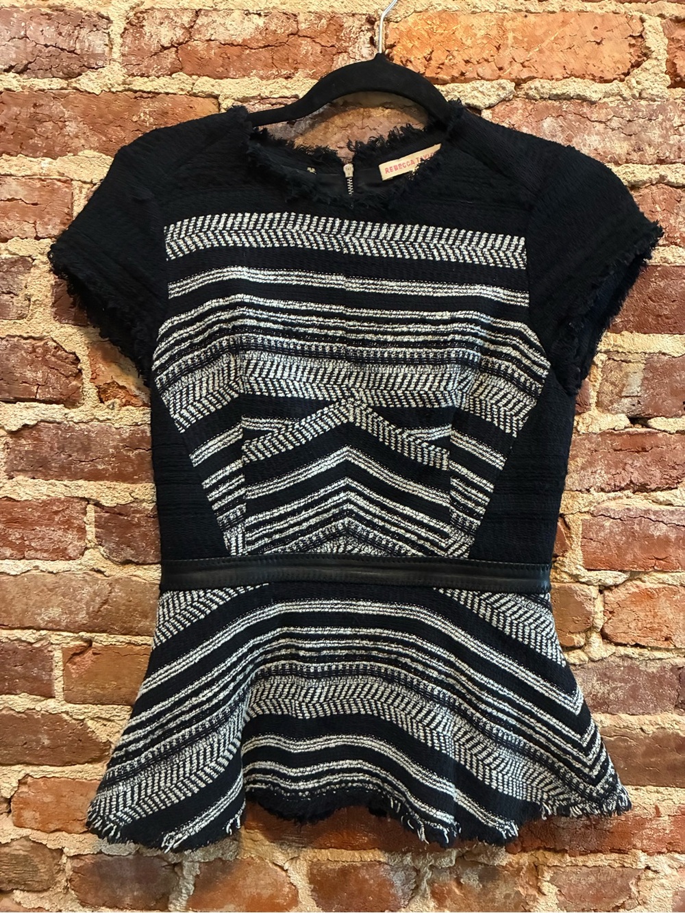 Rebecca Taylor Black & White Striped Peplum Top
